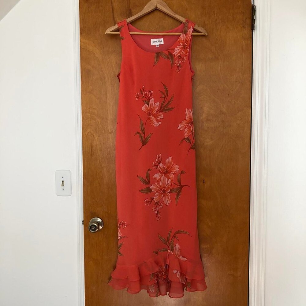 Vintage floral print sleeveless maxi dress
